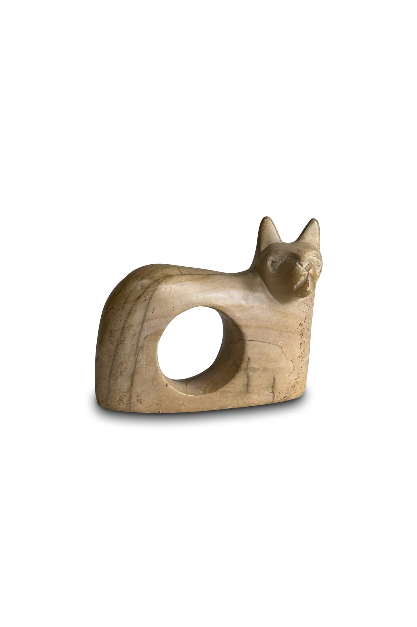 Handmade Kenyan Soapstone Cat & Lion Napkin Rings - Set of 2