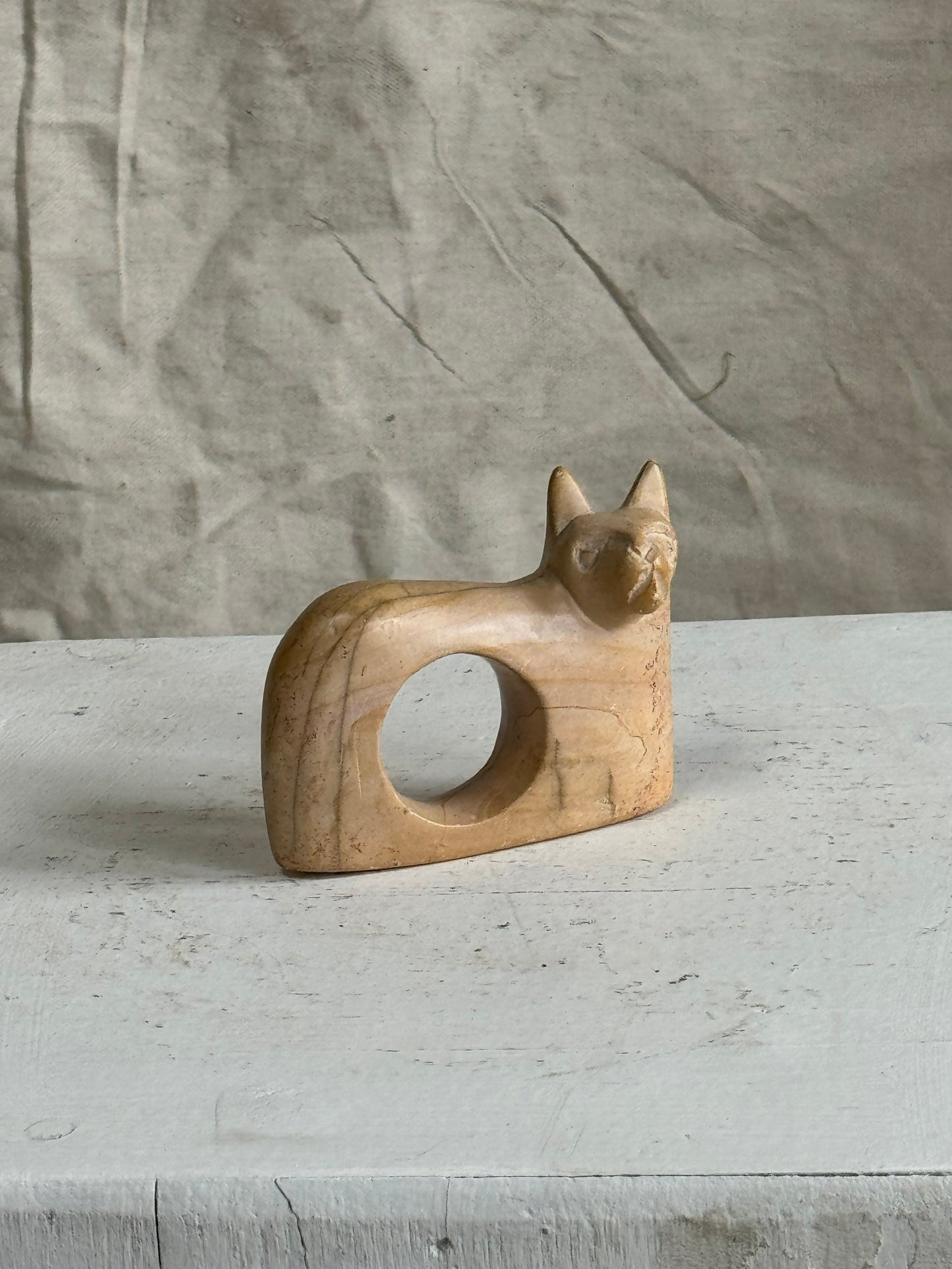 Handmade Kenyan Soapstone Cat & Lion Napkin Rings - Set of 2