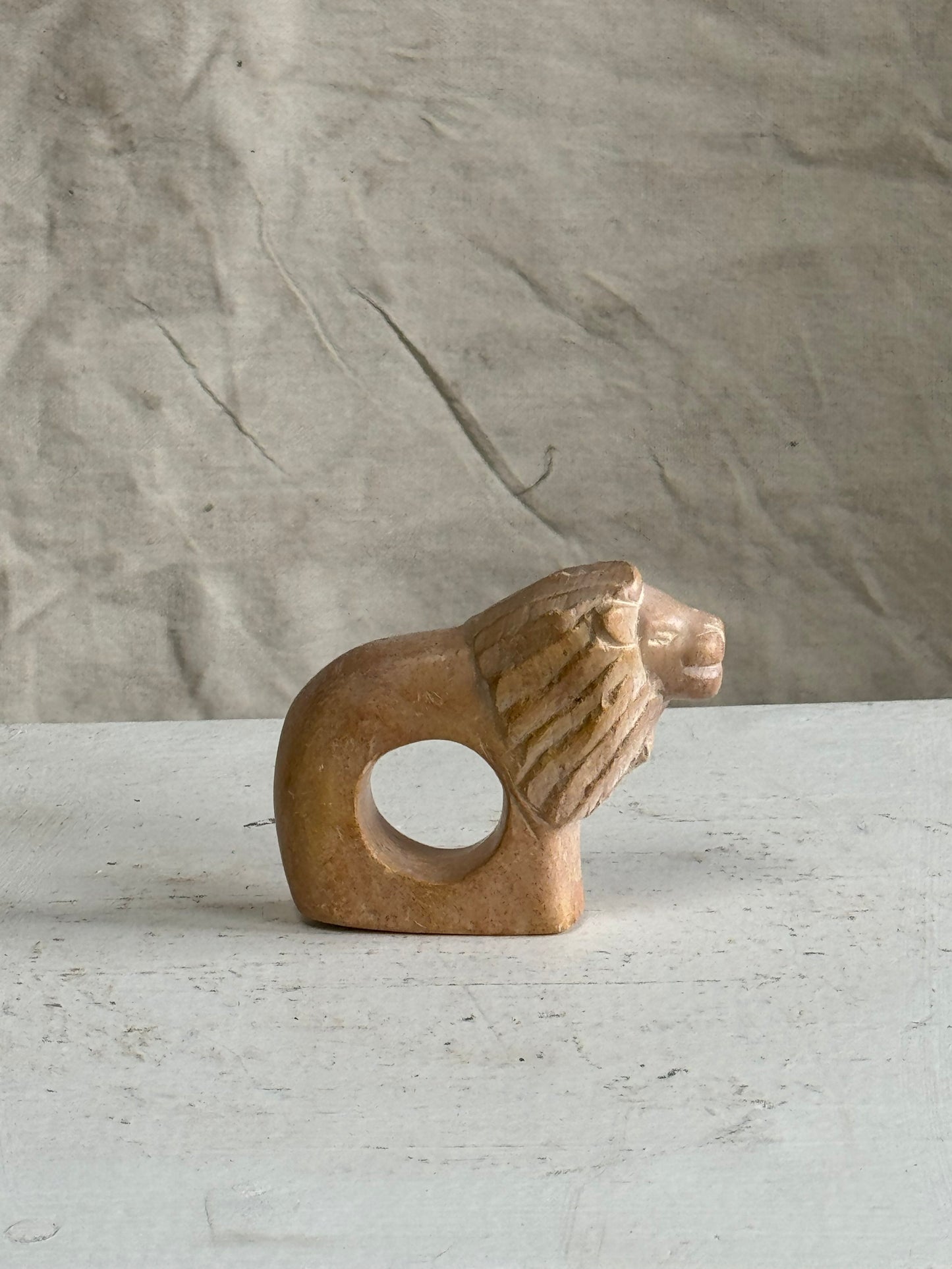 Handmade Kenyan Soapstone Cat & Lion Napkin Rings - Set of 2