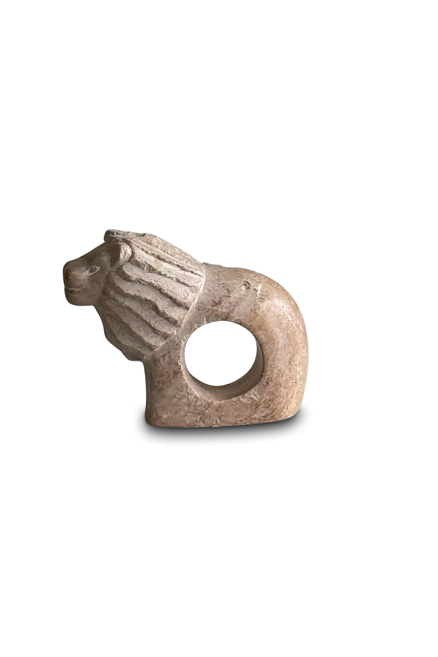 Handmade Kenyan Soapstone Cat & Lion Napkin Rings - Set of 2