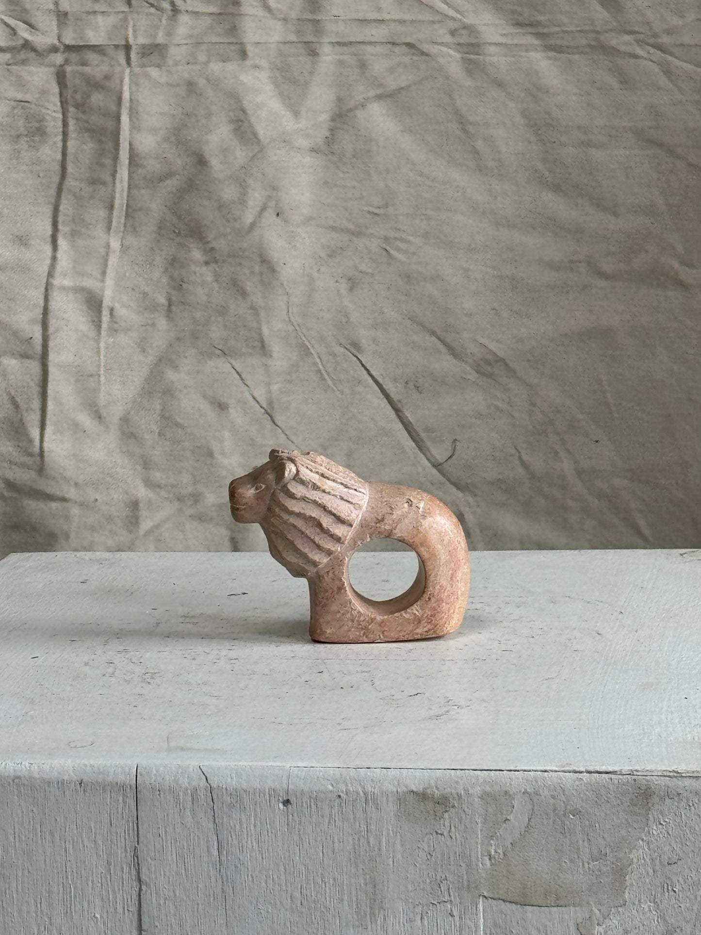 Handmade Kenyan Soapstone Cat & Lion Napkin Rings - Set of 2