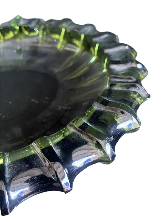 Vintage Mid century green glass ashtray