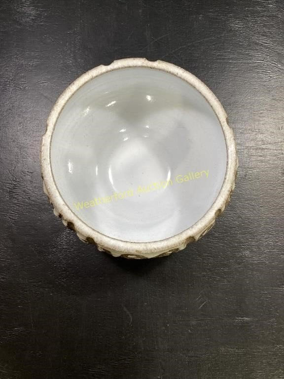 Mid Century Pottery white bowl with carved design