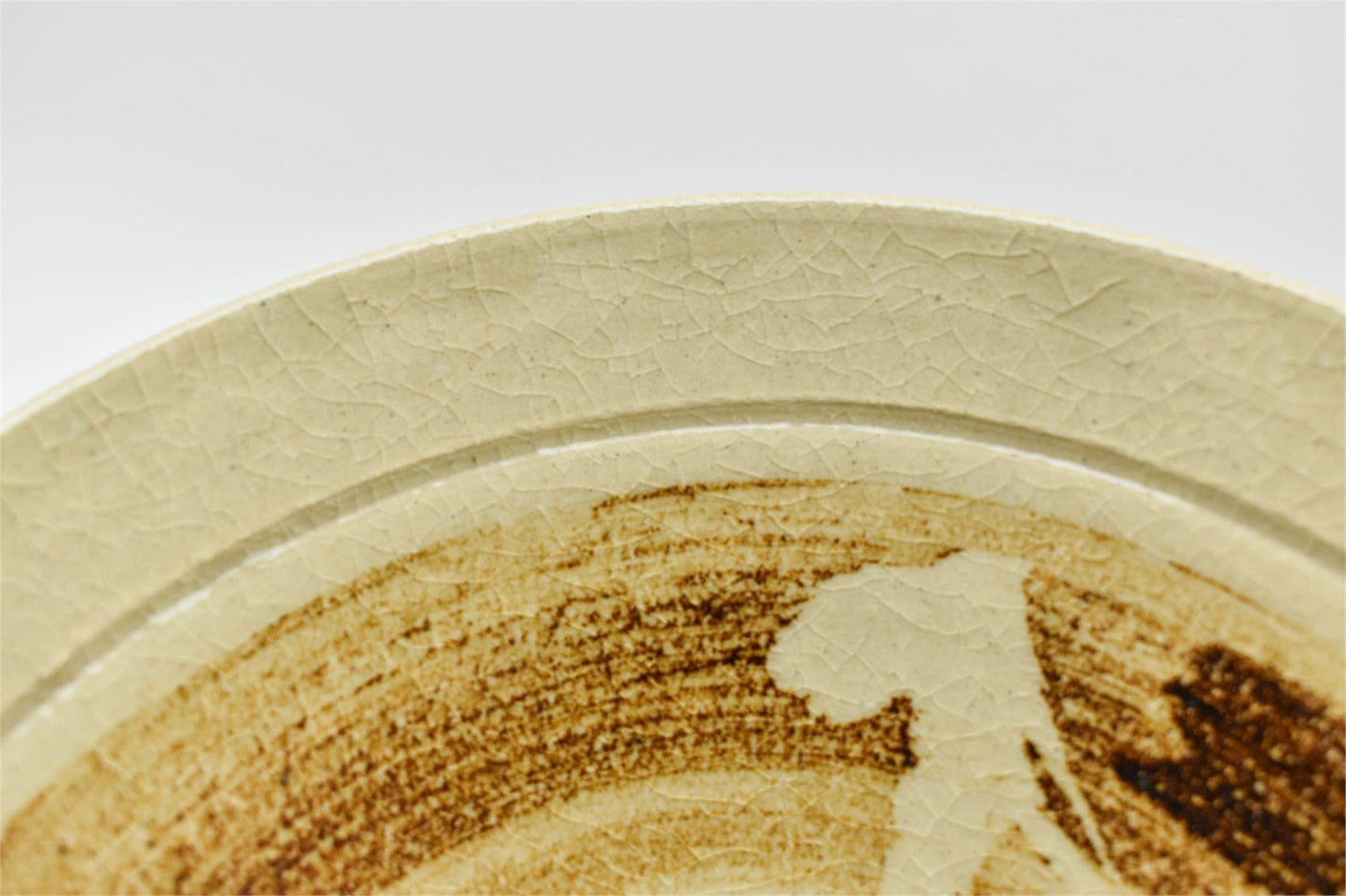 Crackle glaze pottery dinner plate - Signed