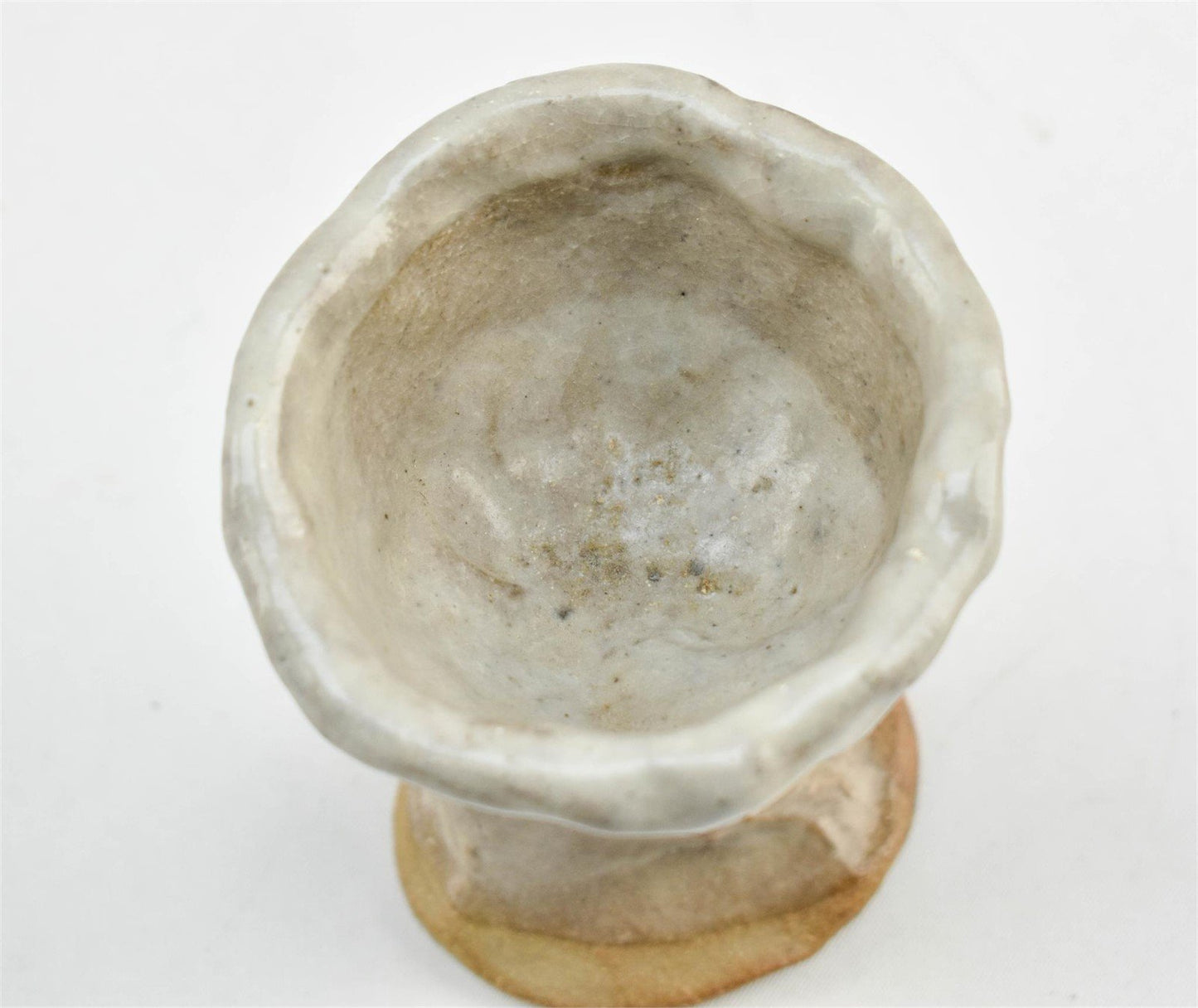 Vintage Naïve Art Pottery Goblet with Hand Pressed Stem Signed Mary