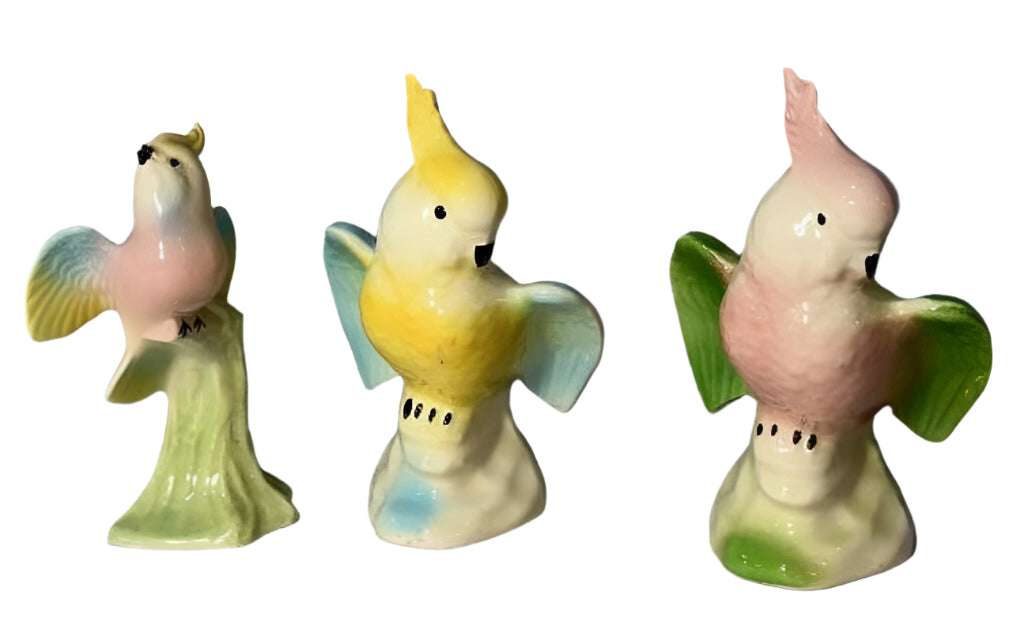 Vintage Ceramic Cockatoo Figures, set of 3