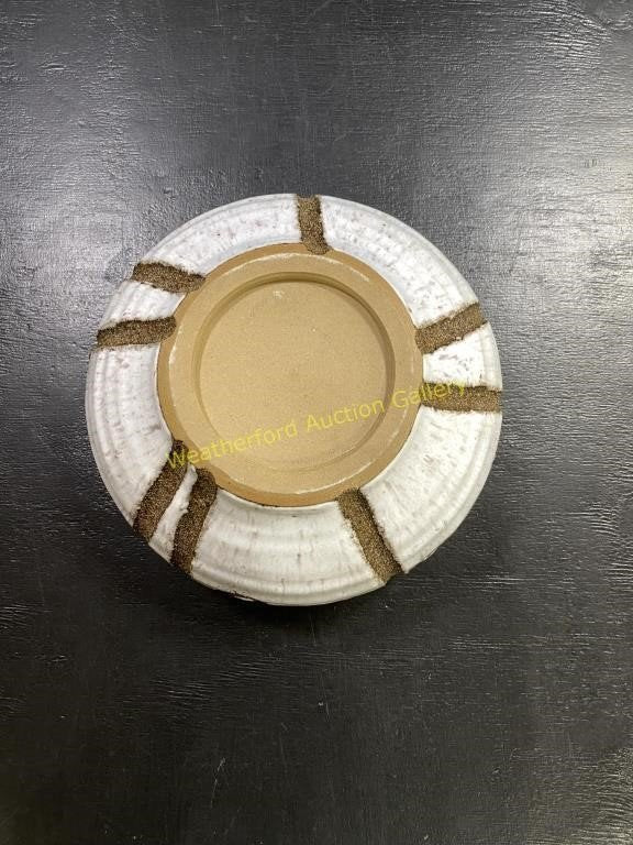 Mid Century Pottery white bowl with carved design