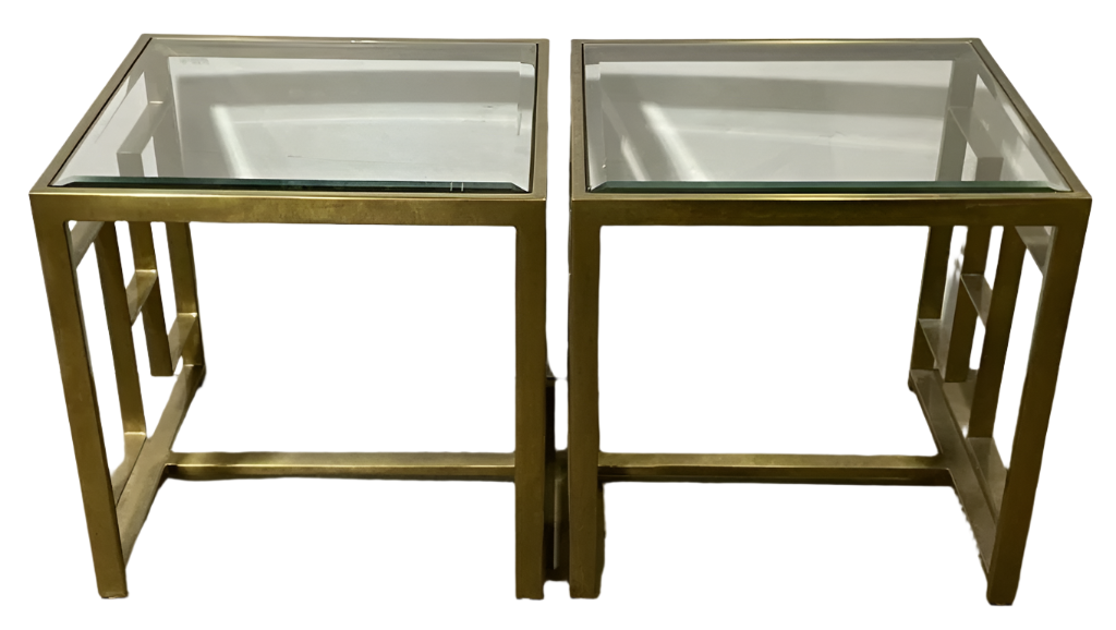 Brass Square End Tables with Glass Tops (Set of 2)