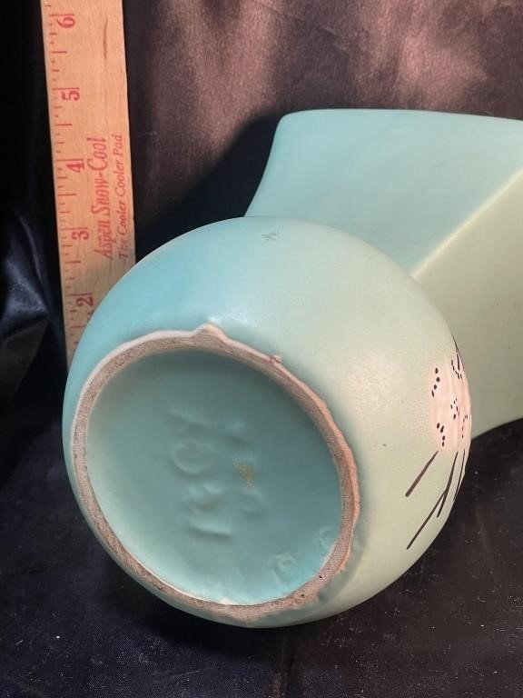 McCoy Pottery - Mid-Century Green Springwood Vase with dogwood flower