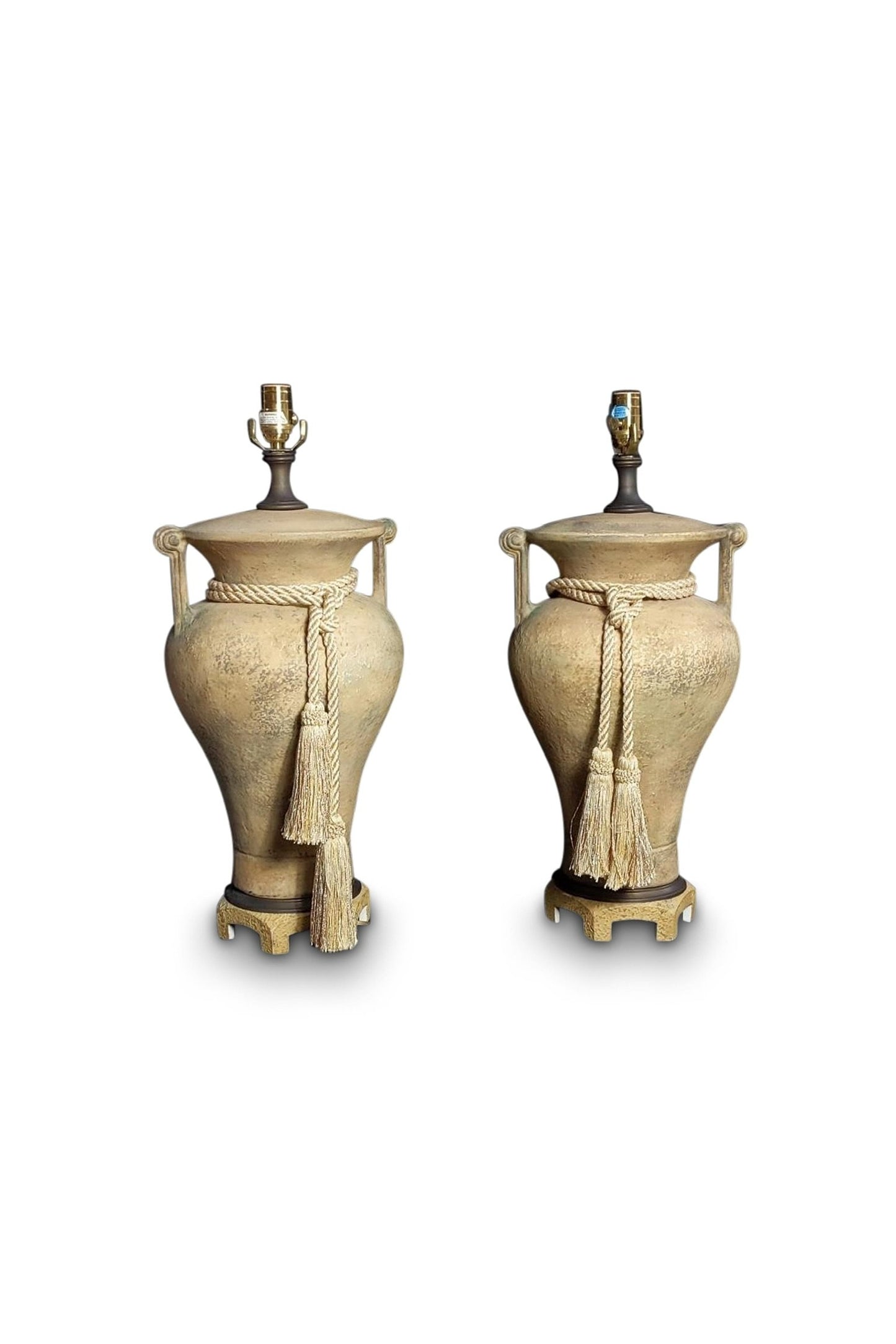 Pair of Vintage Porcelain Chinoiserie Beige Ginger Jar Table Lamps