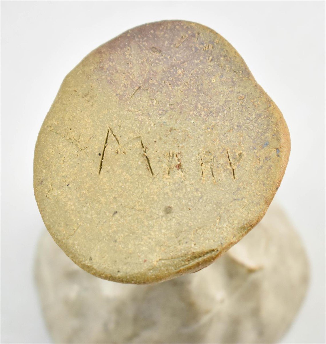 Vintage Naïve Art Pottery Goblet with Hand Pressed Stem Signed Mary