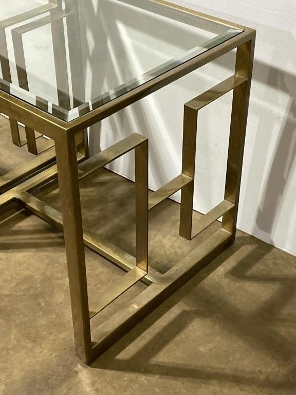 Brass Square End Tables with Glass Tops (Set of 2)