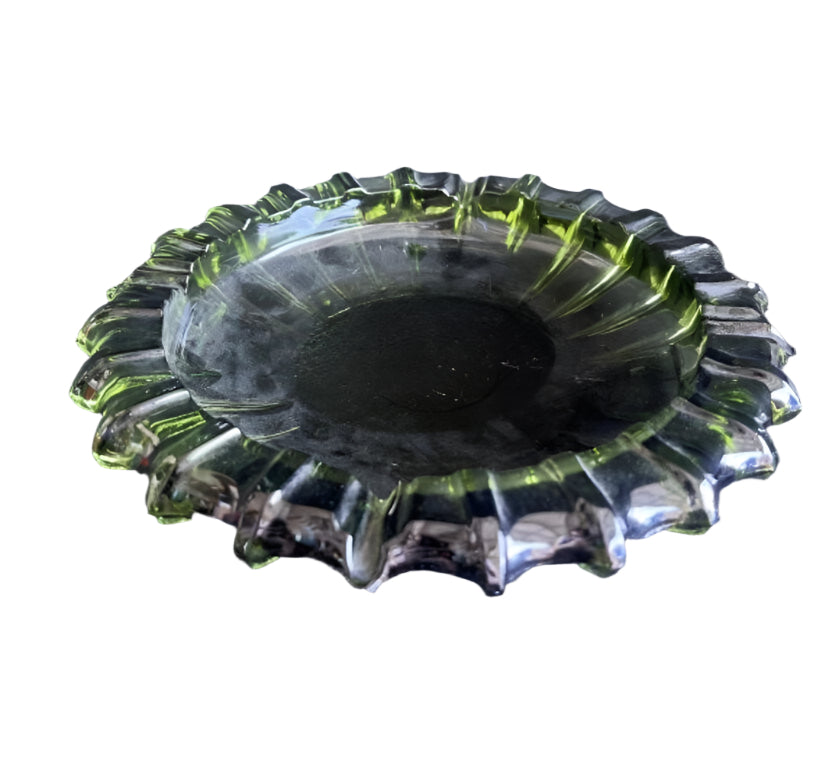 Vintage Mid century green glass ashtray
