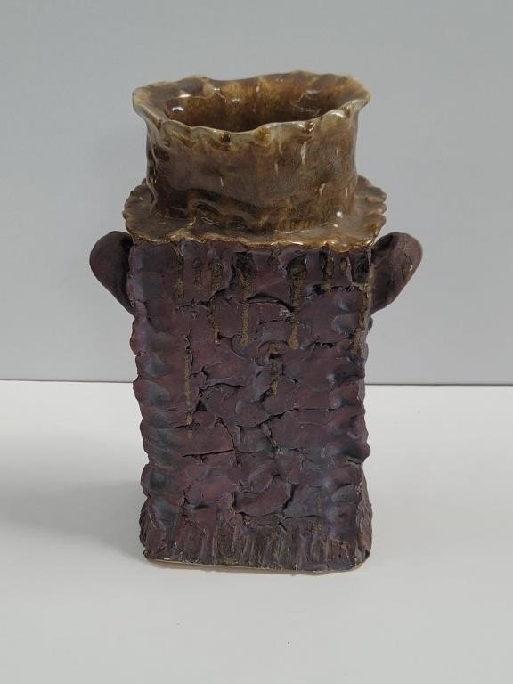 Vintage Rustic Pottery Vase, Signed "Rikki"