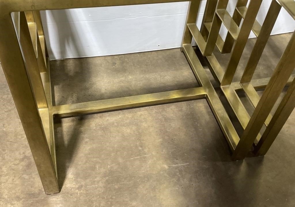 Brass Square End Tables with Glass Tops (Set of 2)