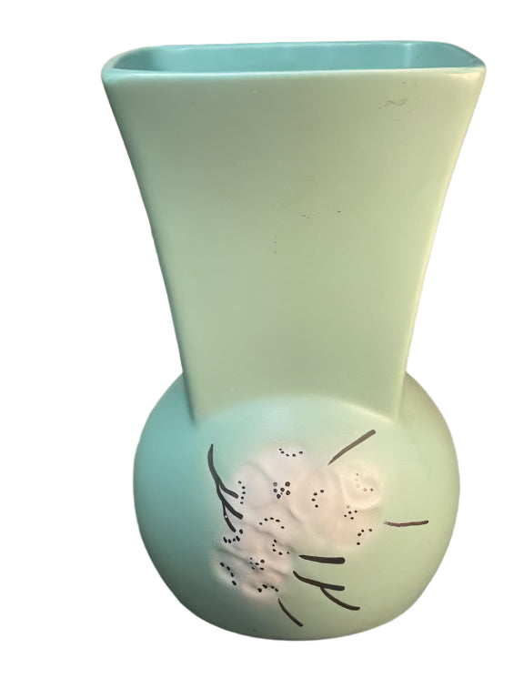 McCoy Pottery - Mid-Century Green Springwood Vase with dogwood flower