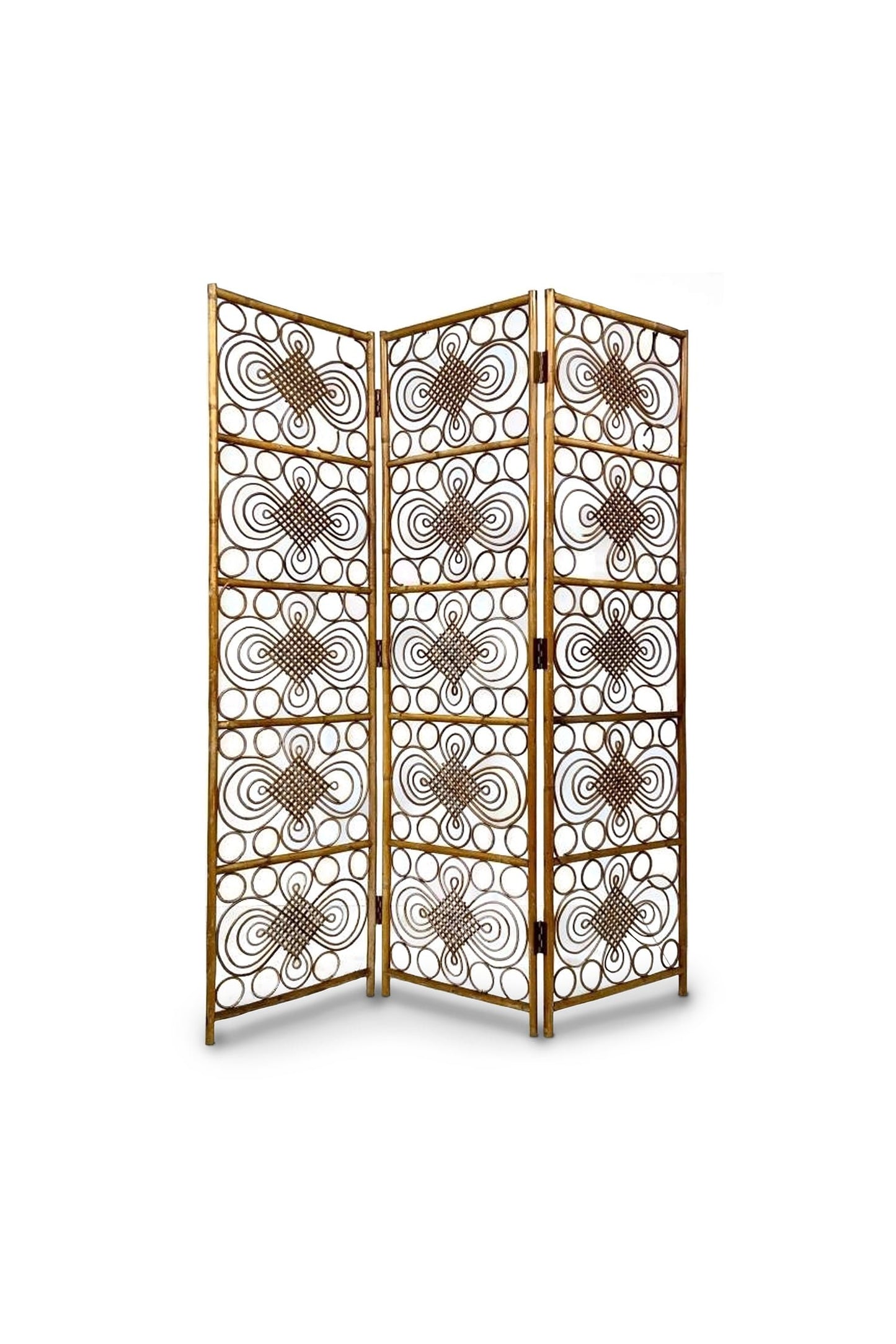 1960s French Three-Panel Bamboo Wicker Rattan Folding Screen