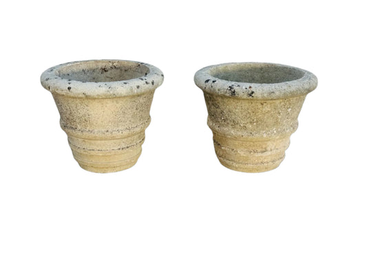Pair of Vintage Aged Concrete Garden Planters – Classic Outdoor Décor
