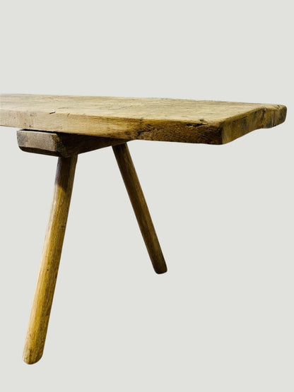Antique European Rustic Butcher’s Bench – Handcrafted Bleached Wood Console or Bench