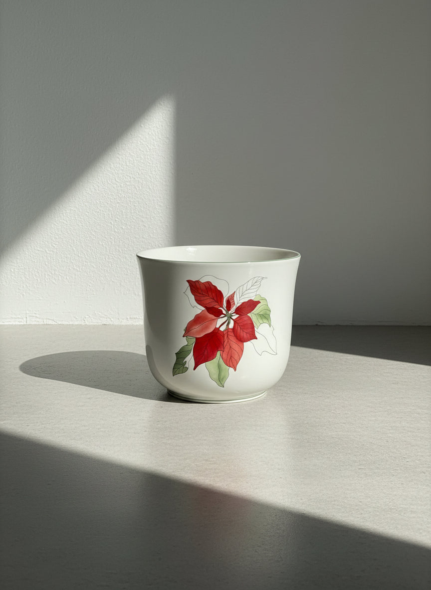1992 Block Bernarda “Poinsettia” Large Ceramic Planter – Hand-Illustrated by Mary Lou Johnson