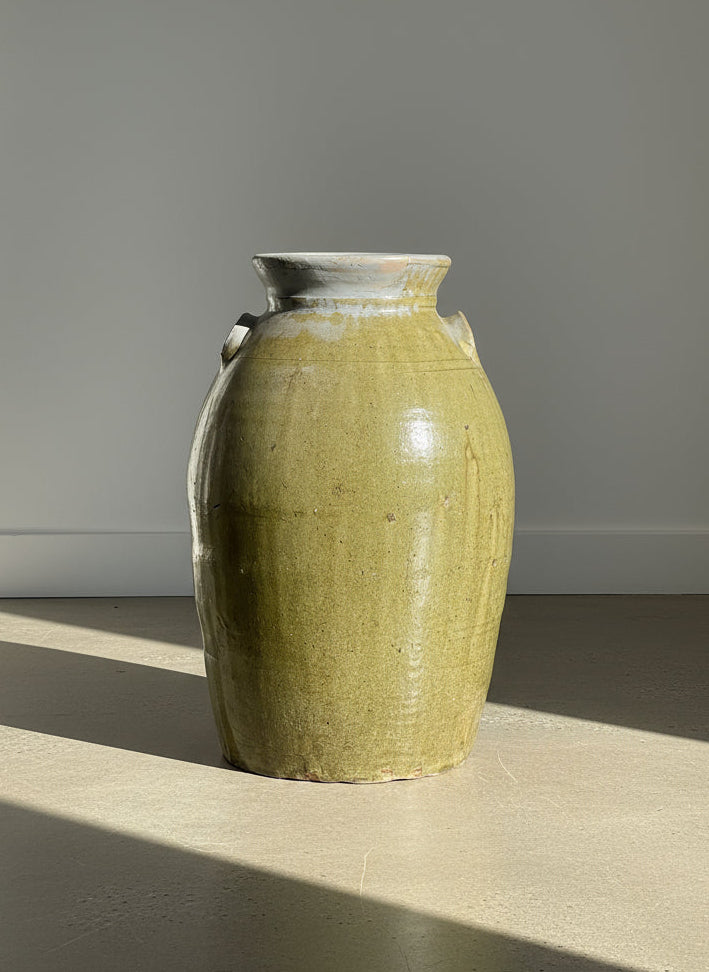 19th Century Texas Stoneware Pottery Jar with Olive Alkaline Glaze