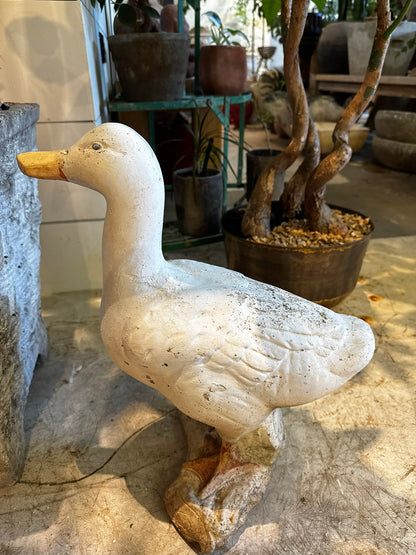 Vintage Handcrafted Concrete Duck Garden Sculpture – Rustic Outdoor Decor