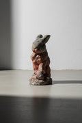 Antique 1970s Painted Concrete Rabbit Garden Statue with Weathered Patina
