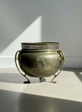 Antique Art Nouveau Brass Jardinière Planter with Pierced Gallery Rim and Stylized Handles