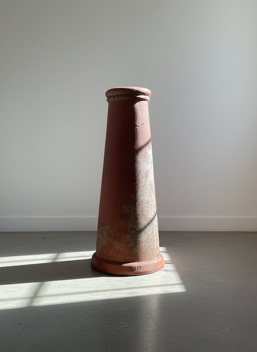Antique English Red Terracotta Chimney Pot with Aged Patina and Weathered Character
