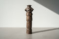 Antique Hand-Built Stoneware Sculptural Vessel with Armor-Like Relief, Earth-Tone Ash Glaze