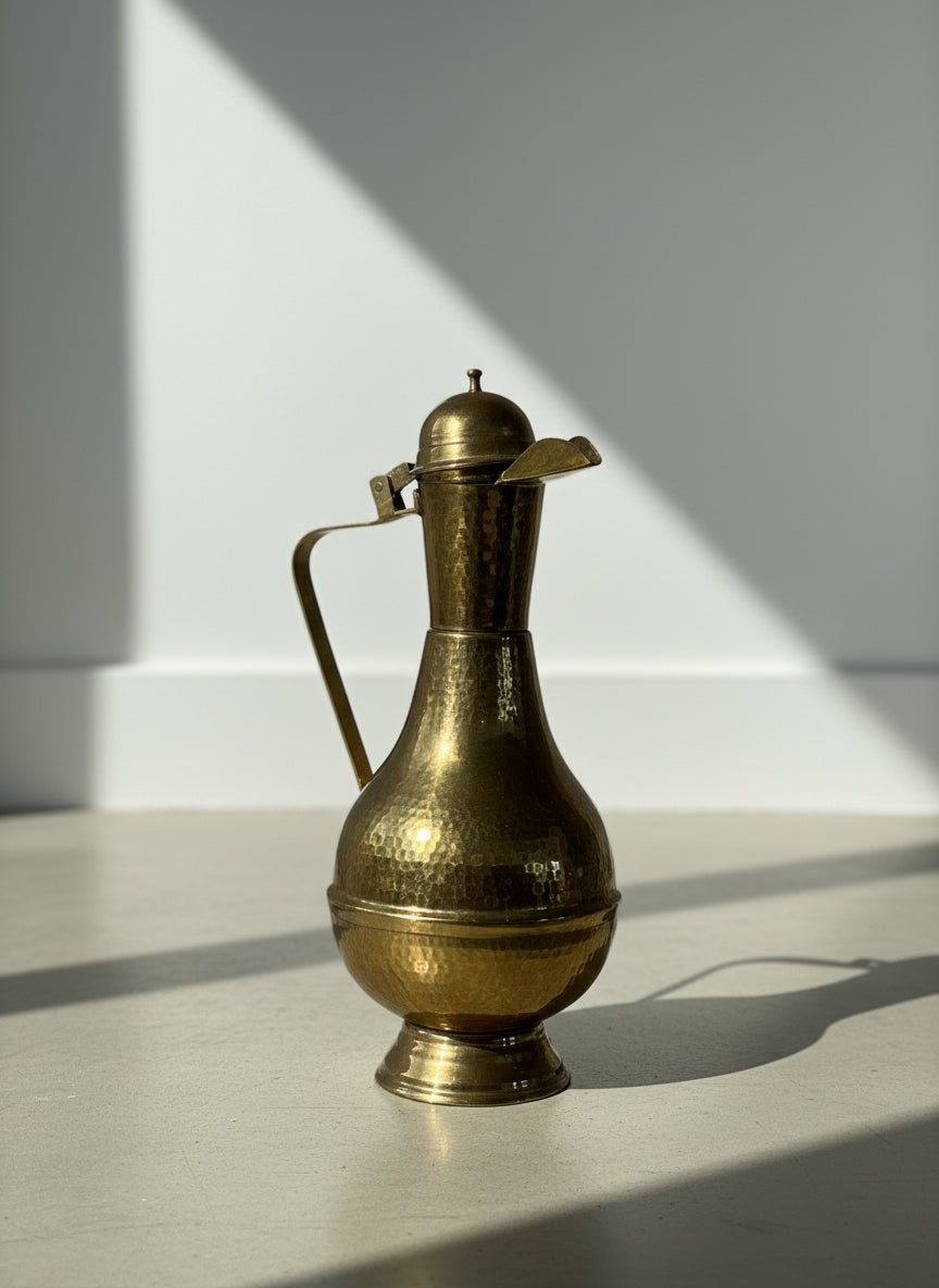 Mid-20th Century Hand-Hammered Brass Albanian Lidded Ewer – Marked “Albania 861”
