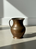 Antique Hand-Hammered Copper Vase with Riveted Handle and Warm Aged Patina