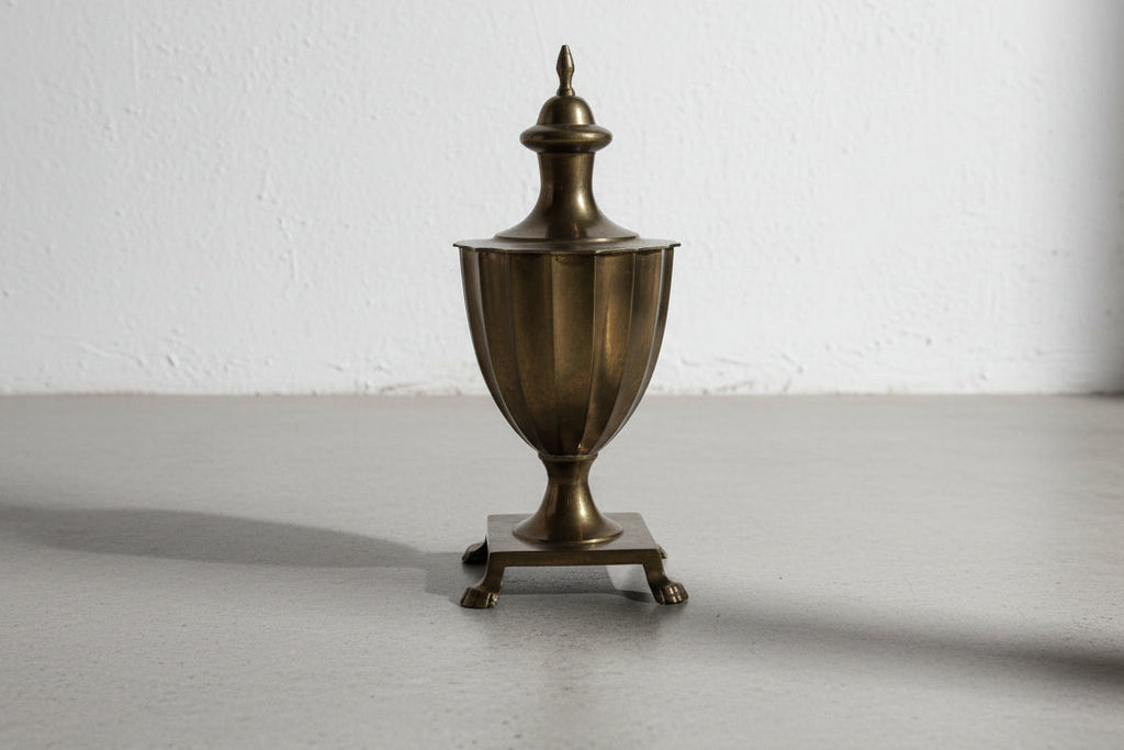 antique brass lidded urn neoclassical decor fluted body