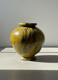 Antique Mediterranean Green and Ochre Glazed Terracotta Storage Jar with Natural Drip Glaze Patina