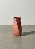 Roseville Pottery Futura Sculptural Twist Vase in Matte Raspberry Pink Glaze, c1924