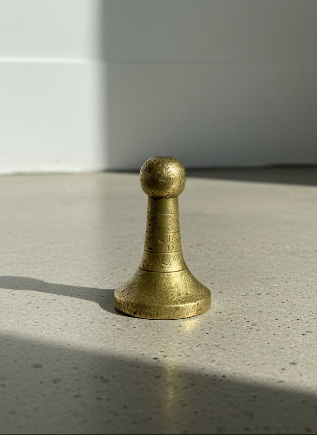 Antique Solid Brass Pawn-Form Towel Brackets with Hand-Incised Detailing and Rich Aged Patina