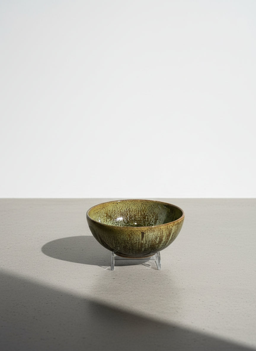 Artisan Hand-Thrown Pottery Bowl with Earthy Brown & Moss Green Reactive Glaze