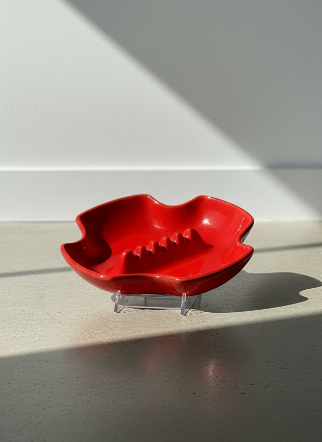 California Pottery USA “7005” Flame Red Atomic Lava Ashtray