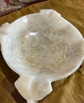 8 x 8 Vintage Hand-Carved Mayan Onyx Ashtray