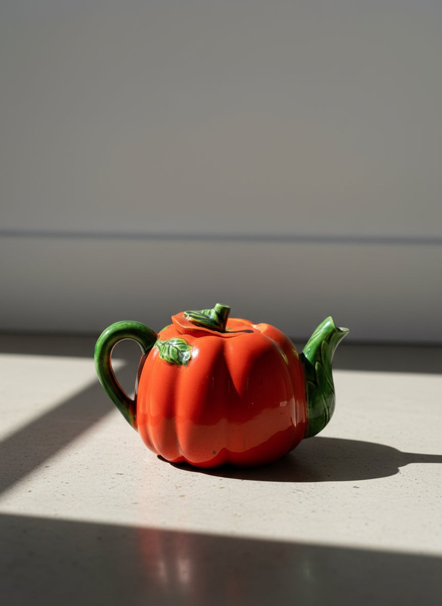 mid century Japanese tomato teapot with lid hand painted ceramic fruitware