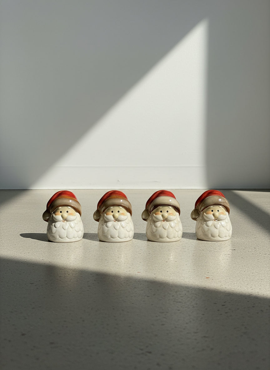 Charming Set of 4 Hand-Painted Ceramic Santa Claus Holiday Shakers – Festive Tabletop Accents
