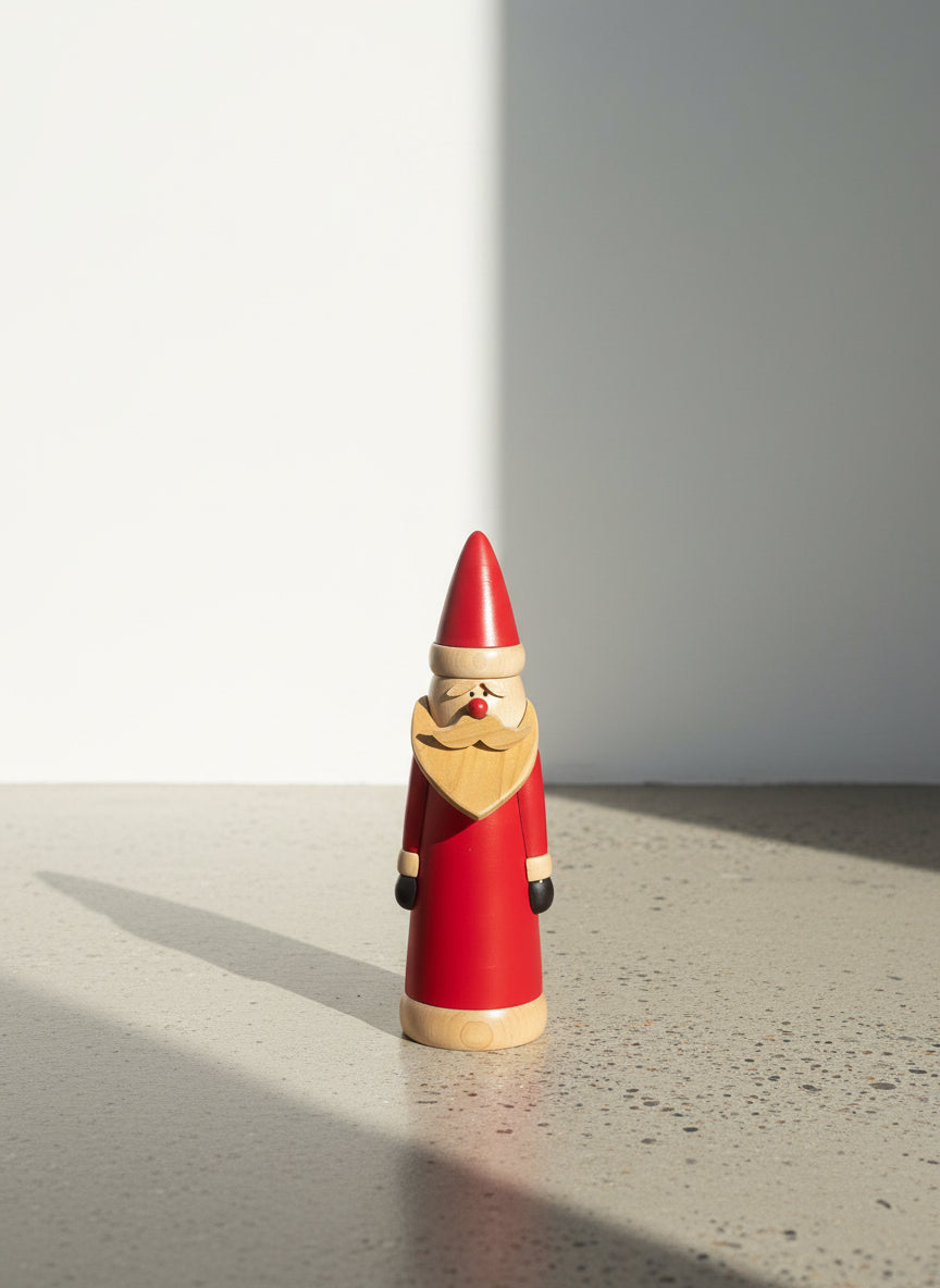 Contemporary Hand-Turned Wooden Santa Figurine in Red Coat