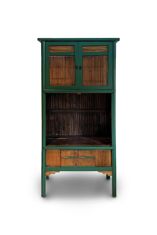 Chinese Qing Dynasty Kitchen Cabinet With Bamboo and Sliding Panels