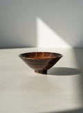 Handcrafted Mid-Century Studio Pottery Footed Bowl with Deep Tenmoku Glaze and Organic Form