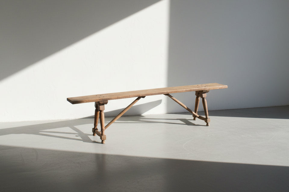 Early 19th Century French Vineyard Trestle Bench in Solid Hardwood