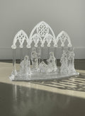 Elegant Clear Acrylic Nativity Scene With Gothic Cathedral Backdrop