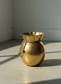 Elegant Early 20th Century Hand-Hammered Brass Vase with Twisted Rope and Scalloped Rim