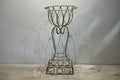 Elegant Mid-Century Wrought Iron Tulip-Form Plant Stand with Aged Aqua Patina