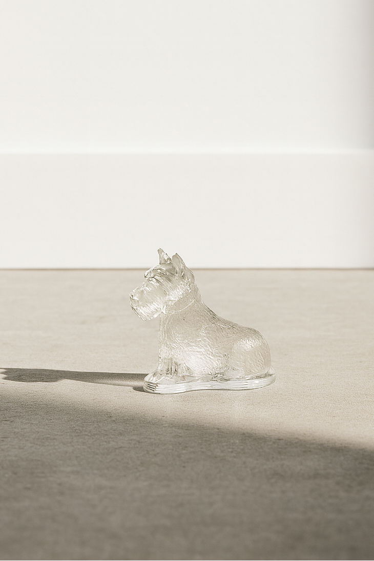 Elegant Vintage Clear Glass Dog Figurine – Textured Miniature Accent Sculpture