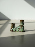 Frankoma Pottery #304 Prairie Green Double Candle Holder – Mid-Century Handmade Oklahoma Pottery